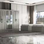 Camera da letto Ema Twin 4 pezzi, 2 letti singoli, grigio chiaro
