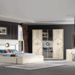 Camera da letto 6195A 7 pezzi, armadio 6 ante, beige